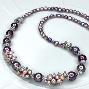 Handmade Freshwater Blueberry 🫐 Keshi Organic Pearl Necklace 20” Long